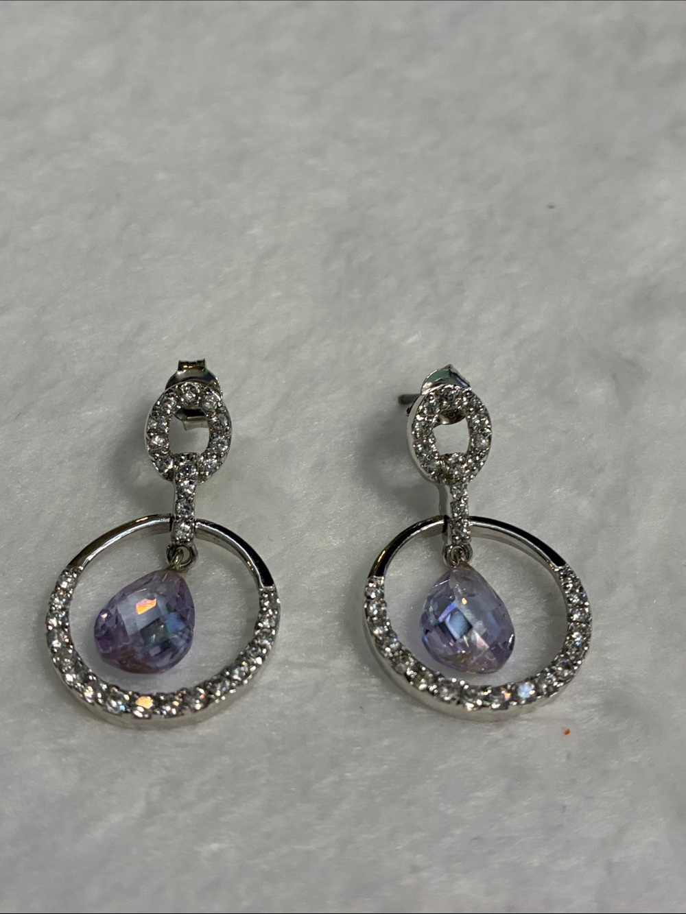 Silver Earrings with Lavender Teardrop Crystals